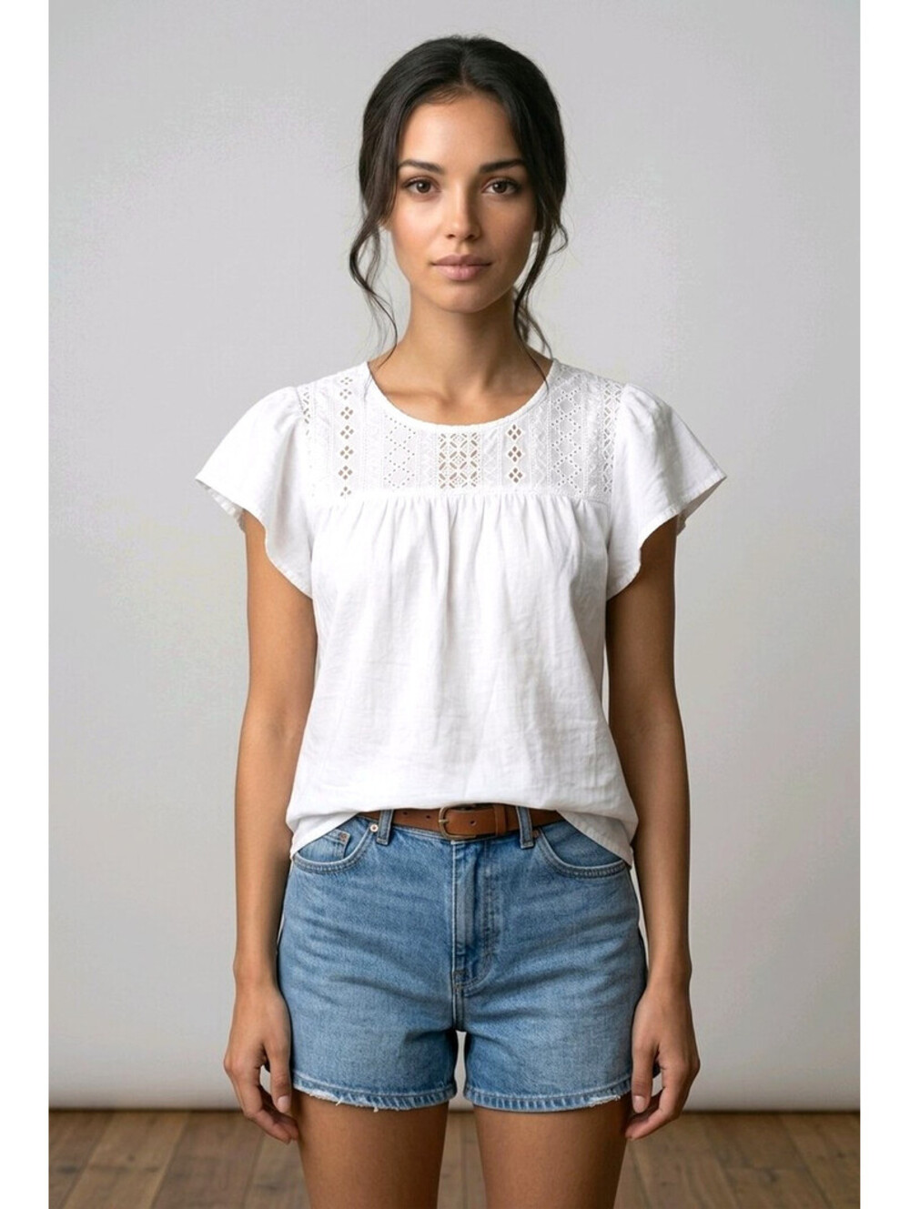 Ella Moss Eyelet Flutter Sleeve Top sz Large